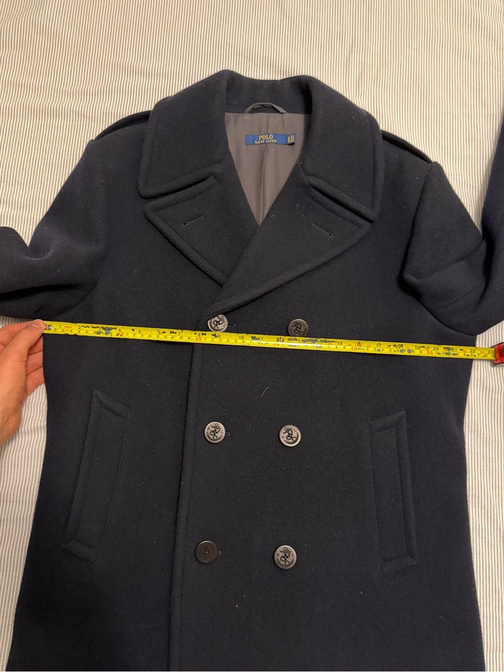 Polo Ralph Lauren Polo Wool-Blend Melton Peacoat Jacket Men’s 42L Navy Blue - Picture 12 of 16